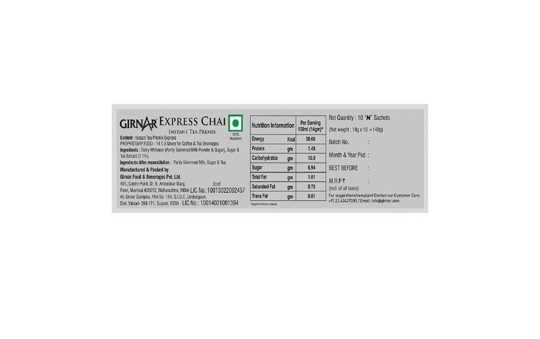 Girnar Express Chai, Instant Tea Premix   Box  10 pcs